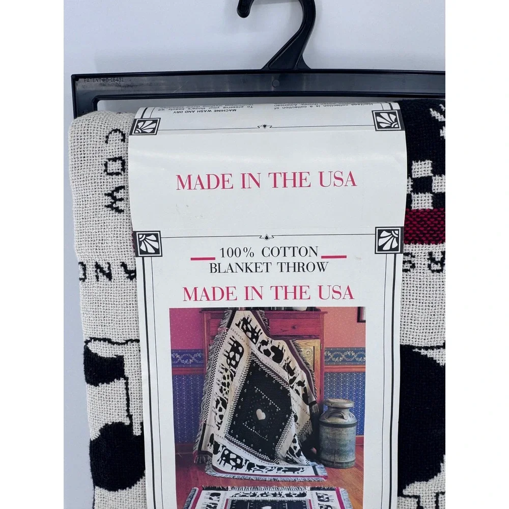 Vintage Heritage Blanket Throw Pat‎ Meyers Farmhouse Cow Heart Woven USA New